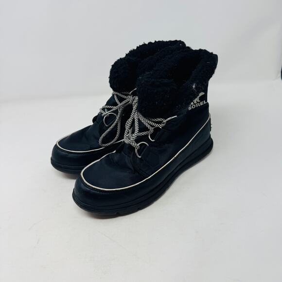 Sorel Black Winter Snow Boots Size 7.5 Lace Up Faux Fur Lined Waterproof - Picture 14 of 14